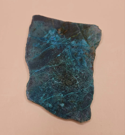 Chrysocolla and Malachite slab with teal, green, and brown swirls in natural copper matrix, 57 grams.