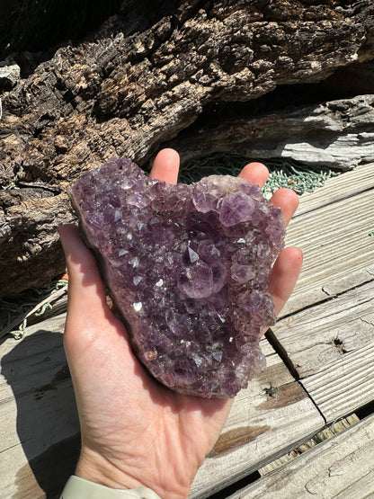 Natural Amethyst Cluster Crystal – Raw Purple Quartz Geode (4.7x3.5x1.8")
