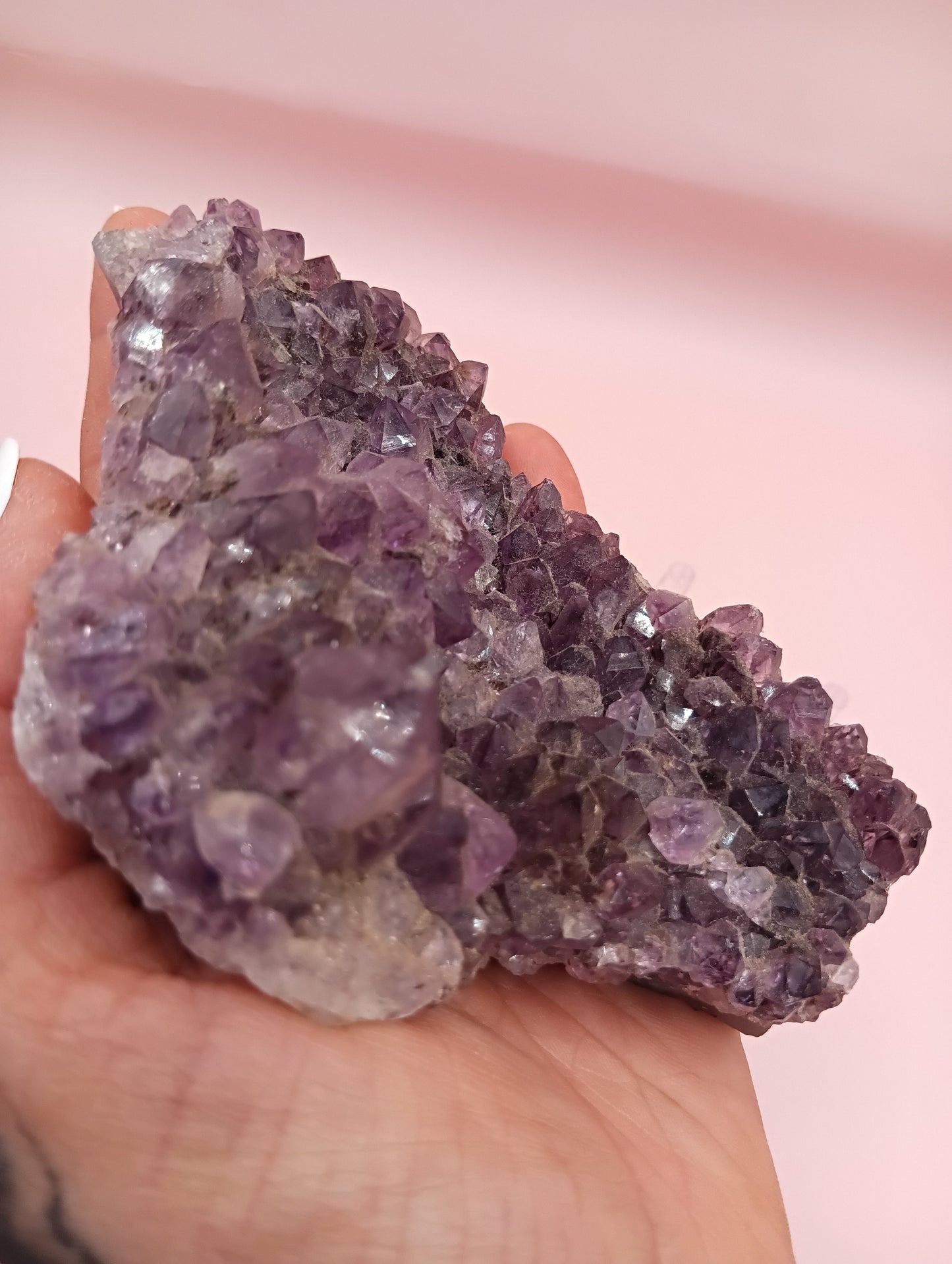 Natural Amethyst Cluster with Purple Quartz Points on Matrix – 4.7x3.5"