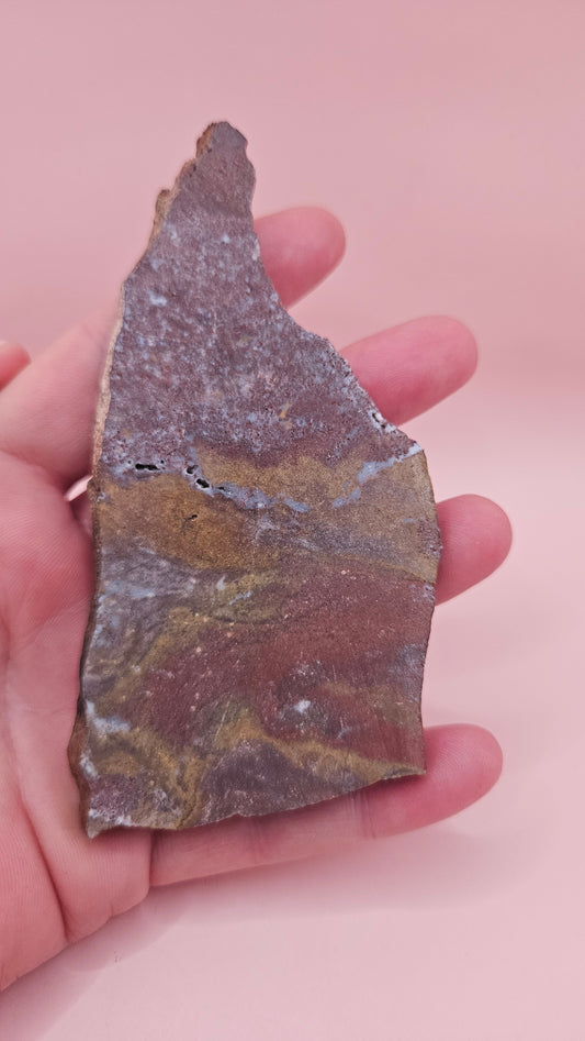 67g Hatch NM rhyolite slab with red, ochre, and gray flow banding –  volcanic stone ideal for lapidary, cabbing, or display