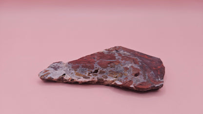 38 gram Hatch NM rhyolite slab with bold red, tan, and gray brecciated patterns and natural matrix textures – ideal for lapidary, crafting, or display