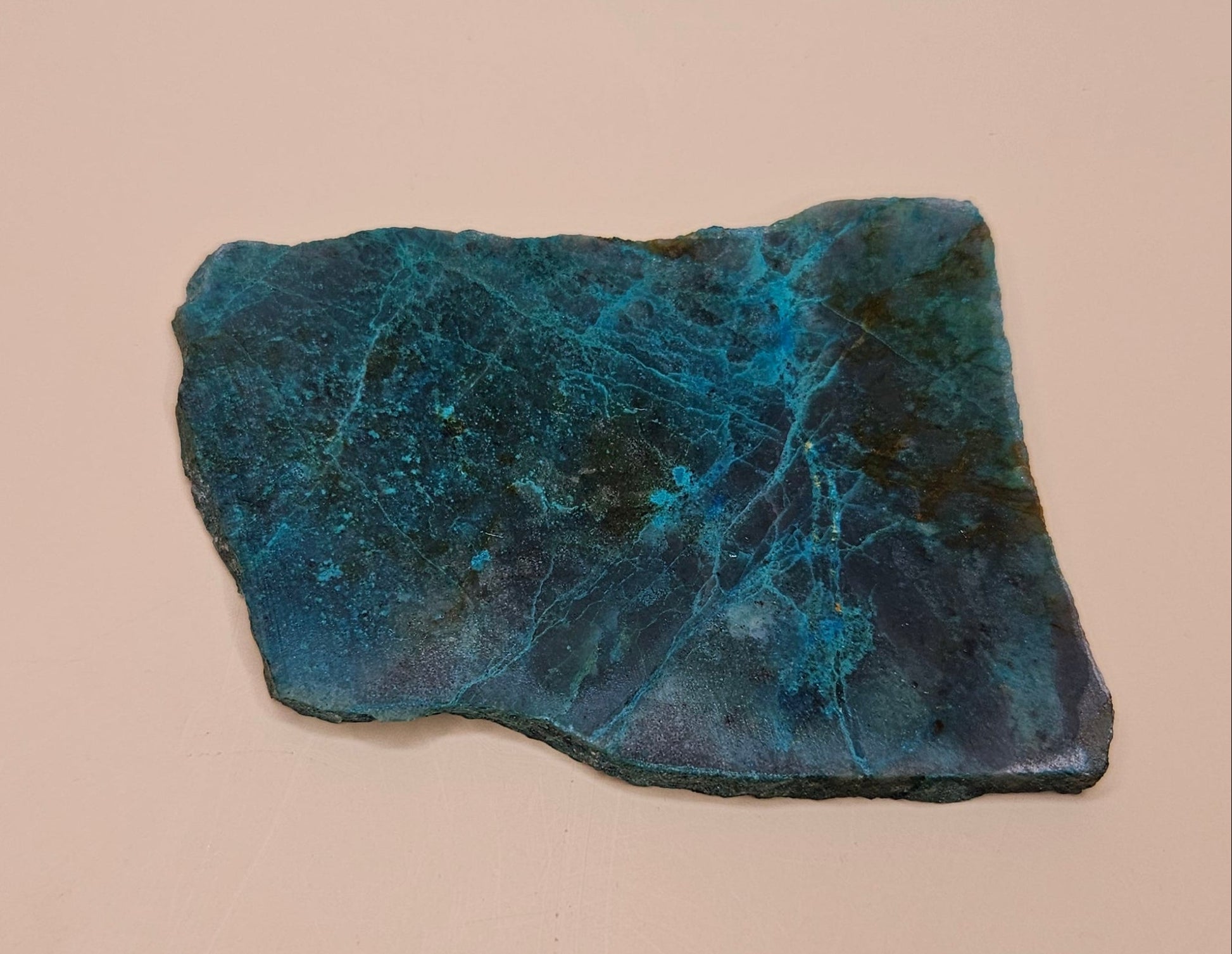 Chrysocolla and Malachite slab with teal, green, and brown swirls in natural copper matrix, 57 grams.