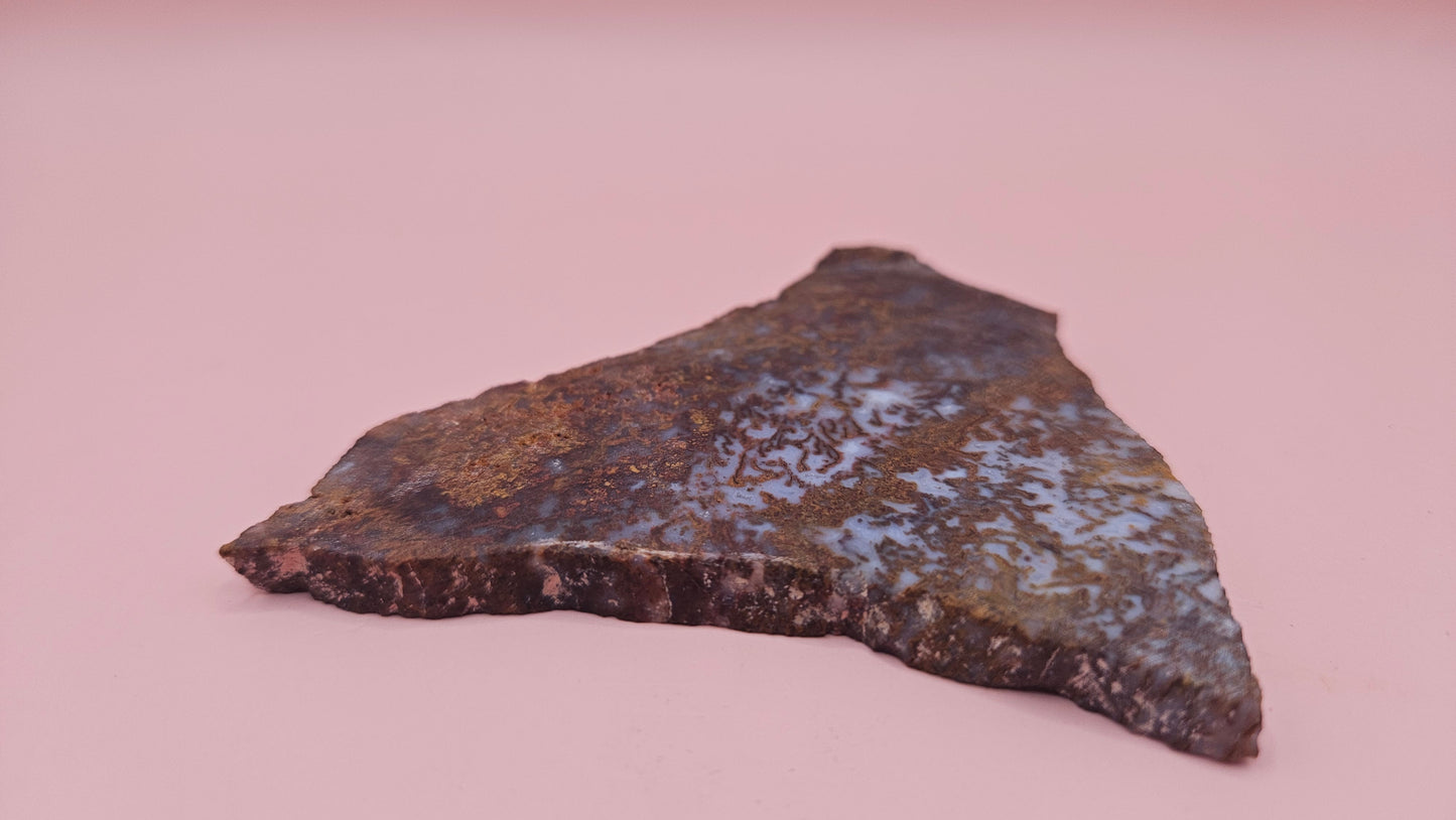 60g Hatch New Mexico rhyolite slab with golden brown and lavender dendritic patterns and natural volcanic textures – perfect for cabbing, display, or artisan use