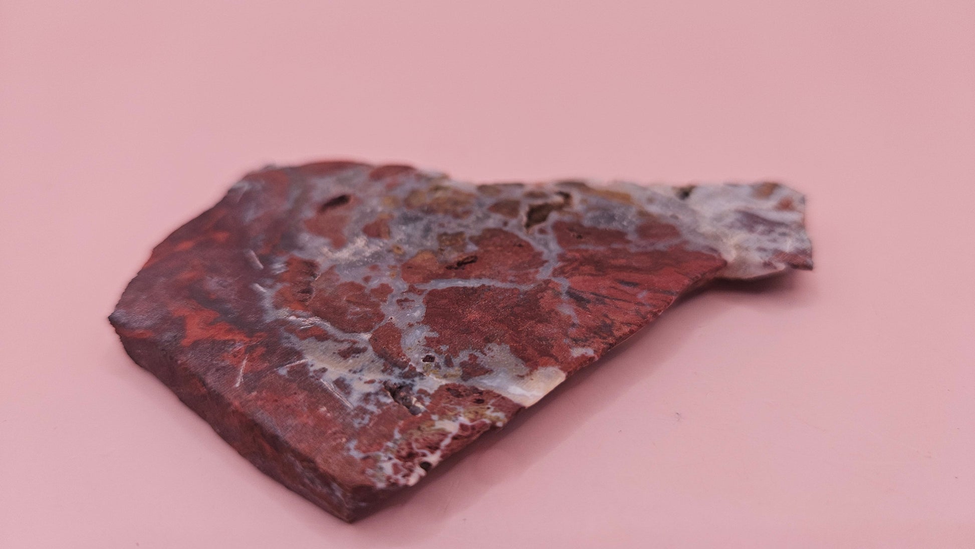 38 gram Hatch NM rhyolite slab with bold red, tan, and gray brecciated patterns and natural matrix textures – ideal for lapidary, crafting, or display