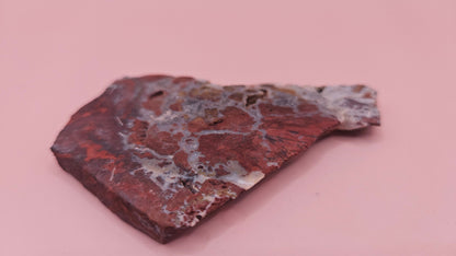 38 gram Hatch NM rhyolite slab with bold red, tan, and gray brecciated patterns and natural matrix textures – ideal for lapidary, crafting, or display