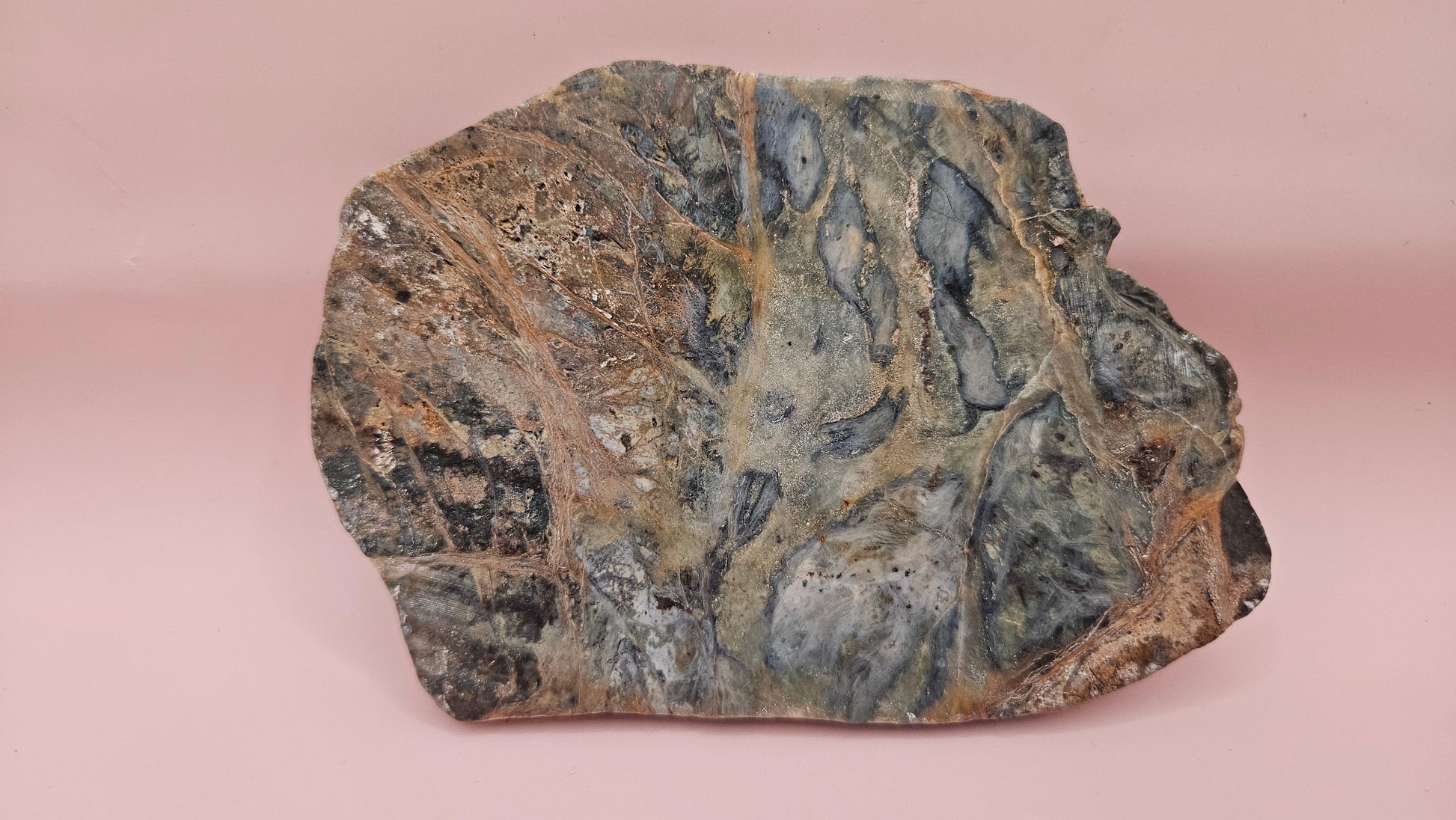Polished Rainforest Jasper slab 193 grams – swirling green, brown, and gray stone with earthy patterns and high-gloss finish.