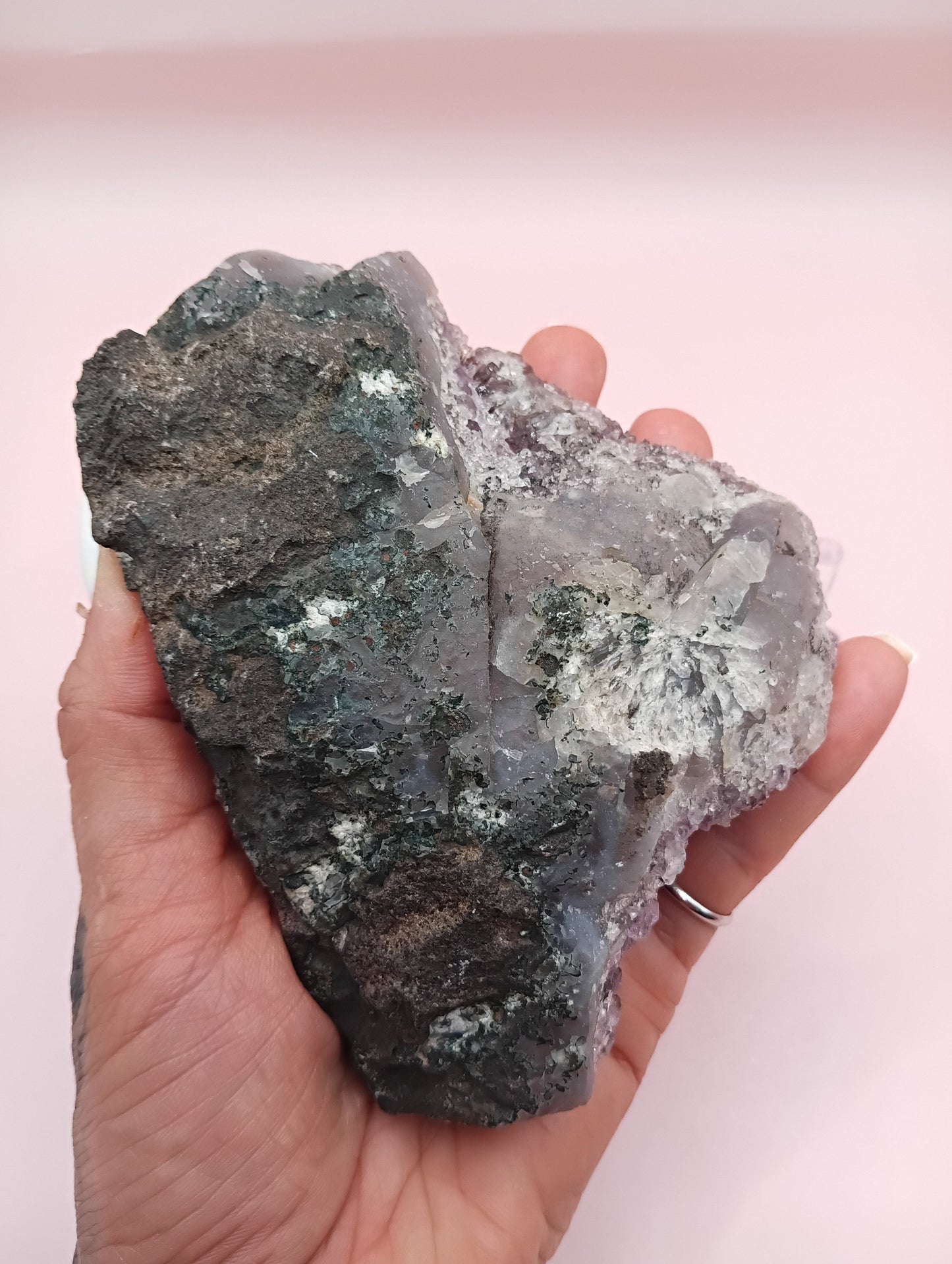 Natural Amethyst Cluster with Purple Quartz Points on Matrix – 4.7x3.5"