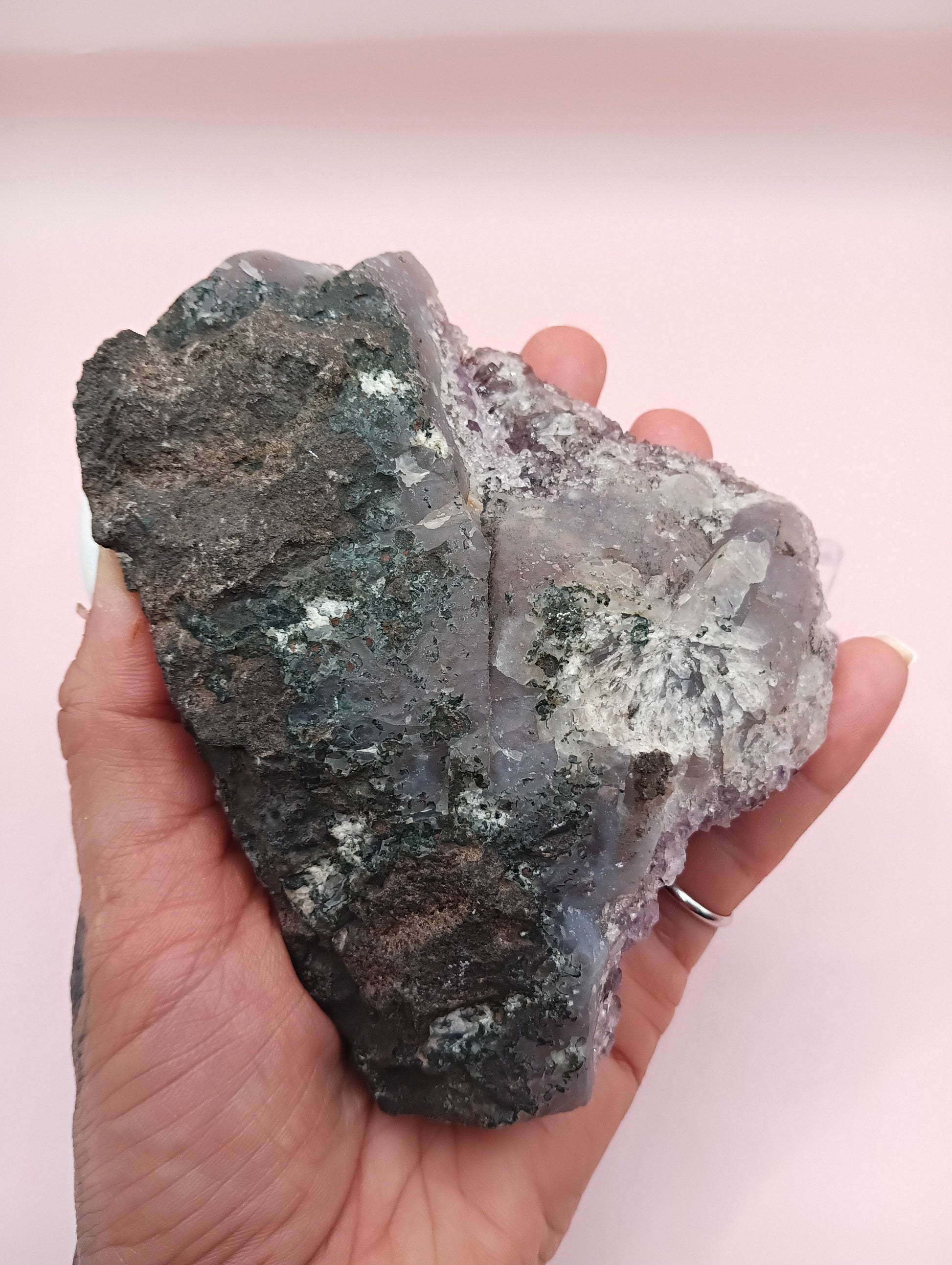 Natural Amethyst Cluster with Purple Quartz Points on Matrix – 4.7x3.5"