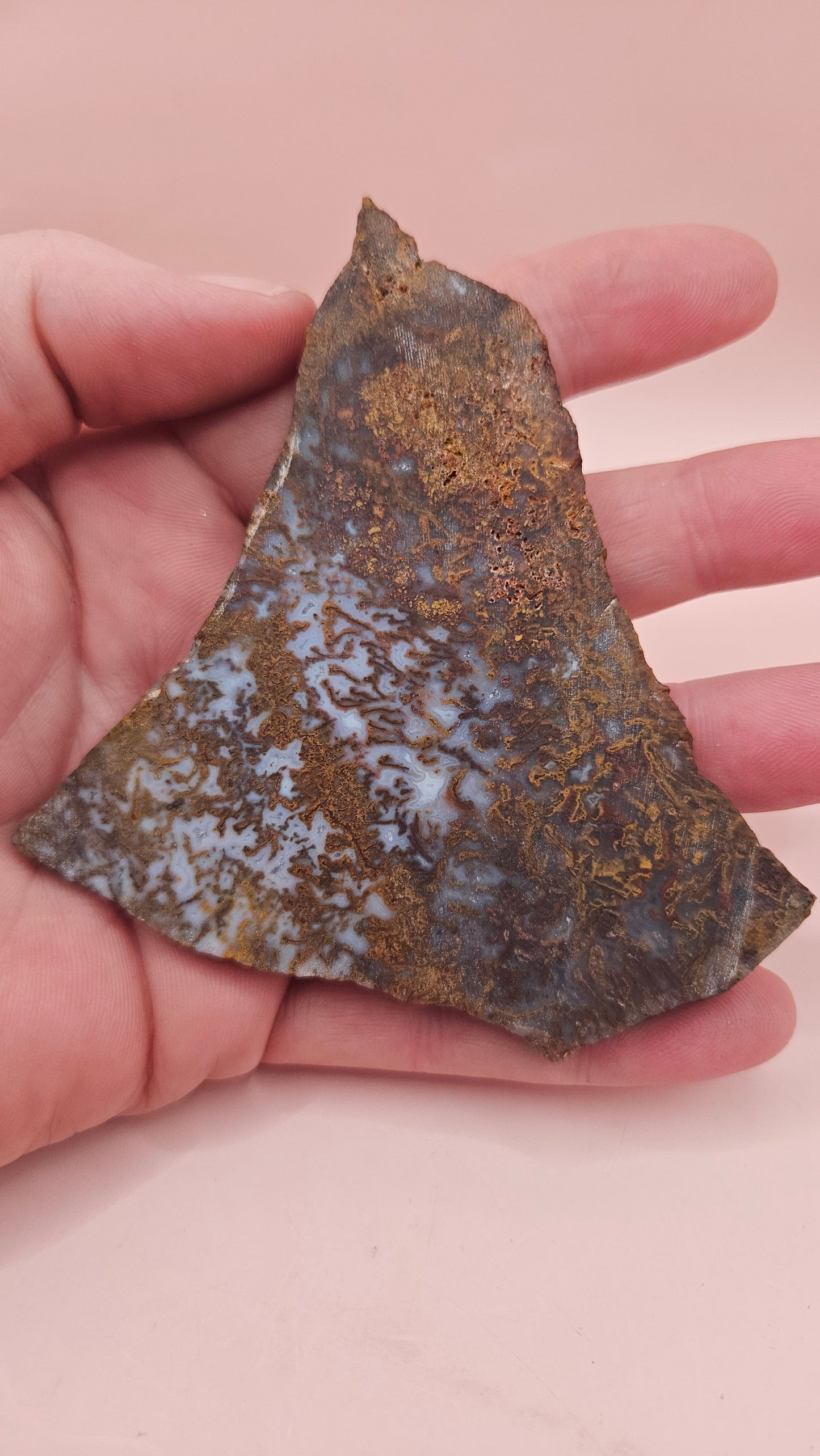 60g Hatch New Mexico rhyolite slab with golden brown and lavender dendritic patterns and natural volcanic textures – perfect for cabbing, display, or artisan use