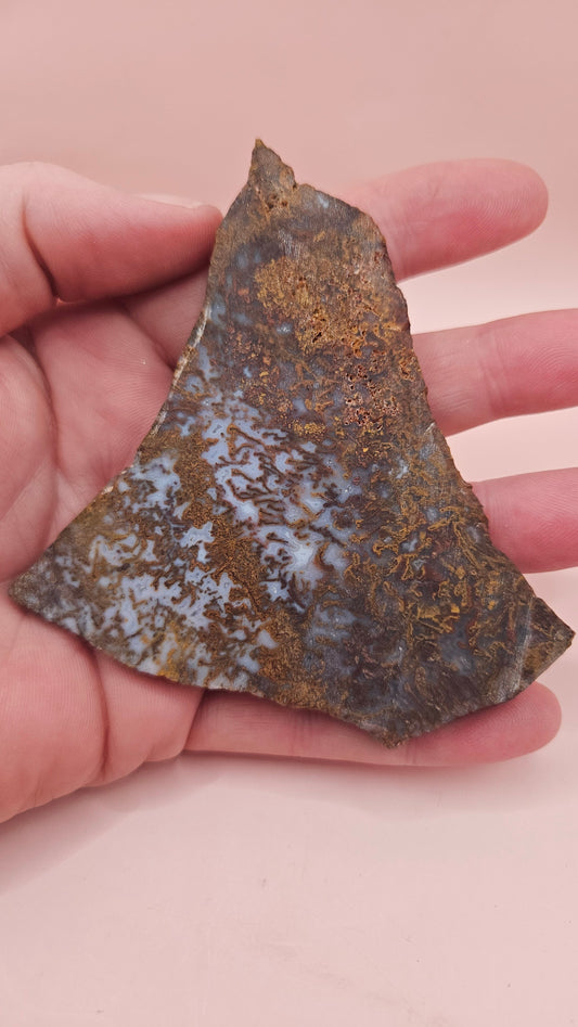 60g Hatch New Mexico rhyolite slab with golden brown and lavender dendritic patterns and natural volcanic textures – perfect for cabbing, display, or artisan use