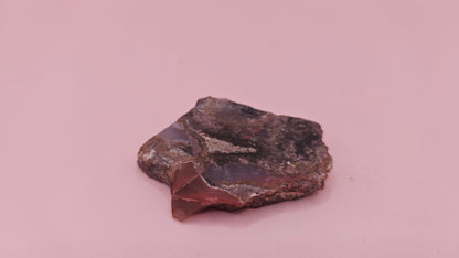 11g Moss Agate slab with taupe and lavender tones and root-like veining, 1.3x1.2 inches, displayed in hand.