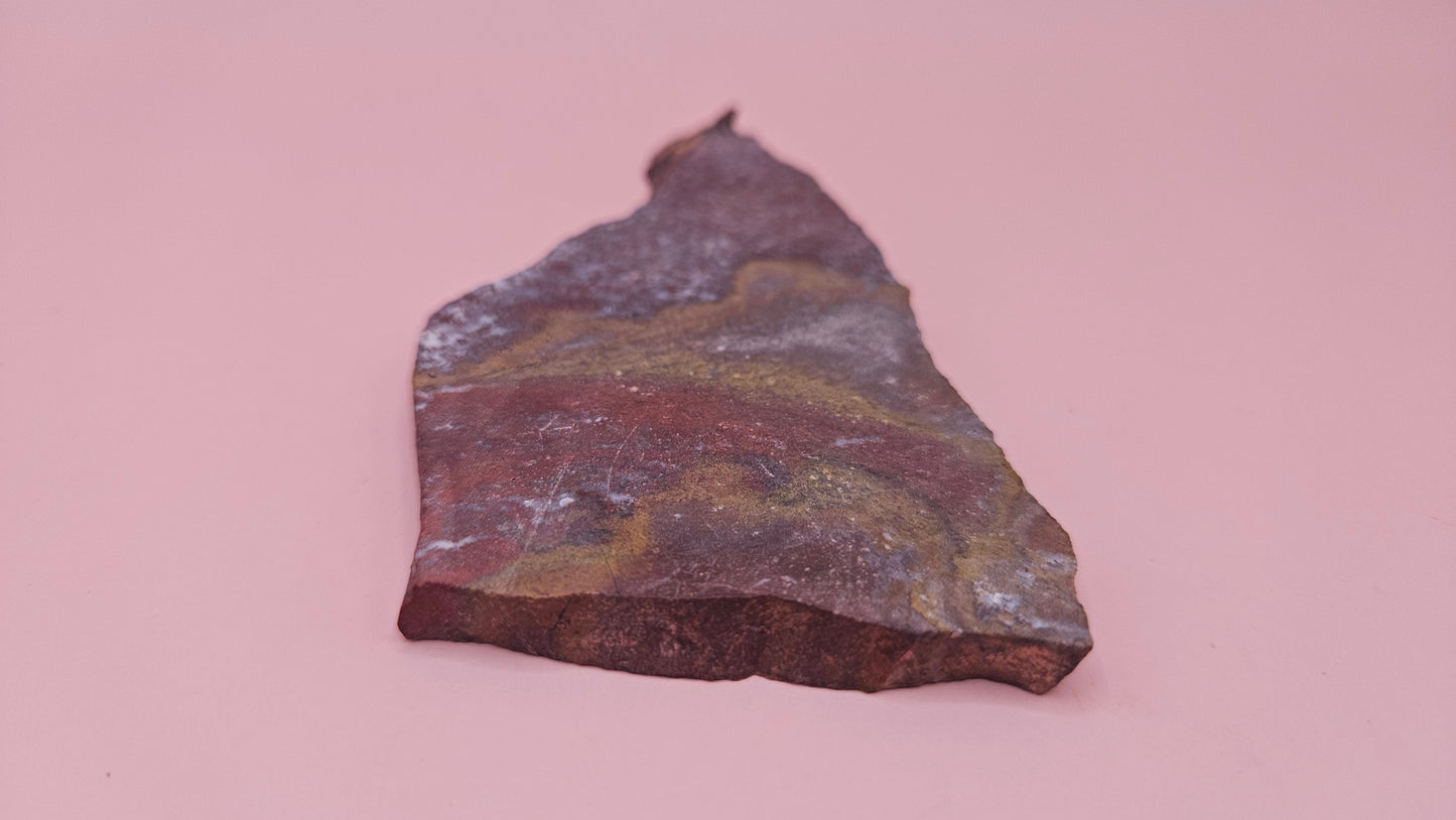 67g Hatch NM rhyolite slab with red, ochre, and gray flow banding –  volcanic stone ideal for lapidary, cabbing, or display
