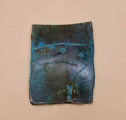 Chrysocolla and Malachite slab with teal, green, and brown swirls in natural copper matrix, 65 grams.