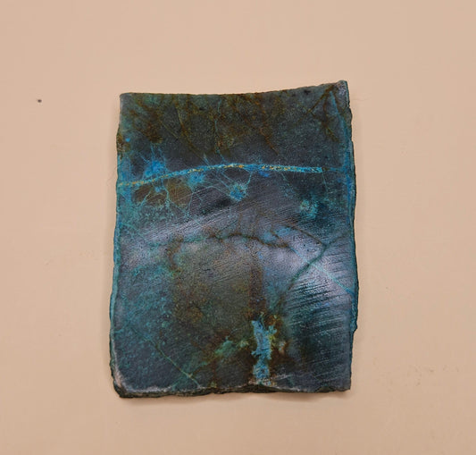 Chrysocolla and Malachite slab with teal, green, and brown swirls in natural copper matrix, 65 grams.