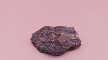 11g Moss Agate slab with taupe and lavender tones and root-like veining, 1.3x1.2 inches, displayed in hand.