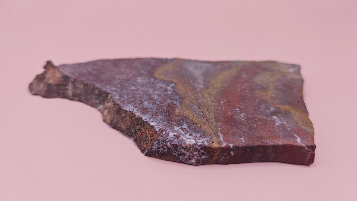 67g Hatch NM rhyolite slab with red, ochre, and gray flow banding –  volcanic stone ideal for lapidary, cabbing, or display