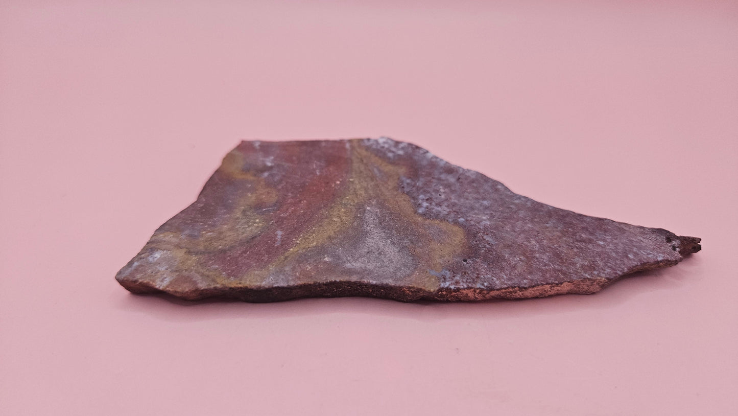 67g Hatch NM rhyolite slab with red, ochre, and gray flow banding –  volcanic stone ideal for lapidary, cabbing, or display