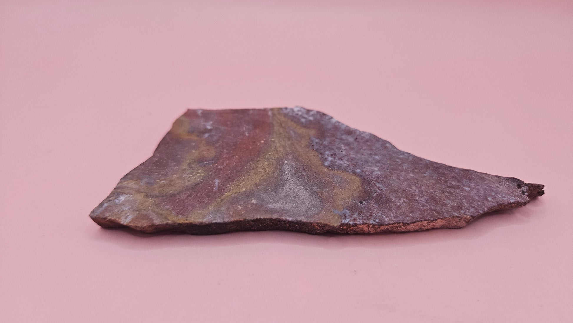 67g Hatch NM rhyolite slab with red, ochre, and gray flow banding –  volcanic stone ideal for lapidary, cabbing, or display