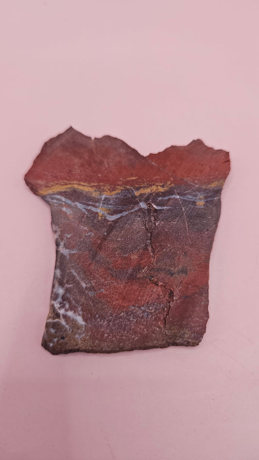 Noreena Jasper 38g slab with red, yellow, and gray banding – Australian jasper stone