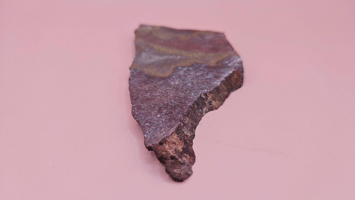 67g Hatch NM rhyolite slab with red, ochre, and gray flow banding –  volcanic stone ideal for lapidary, cabbing, or display