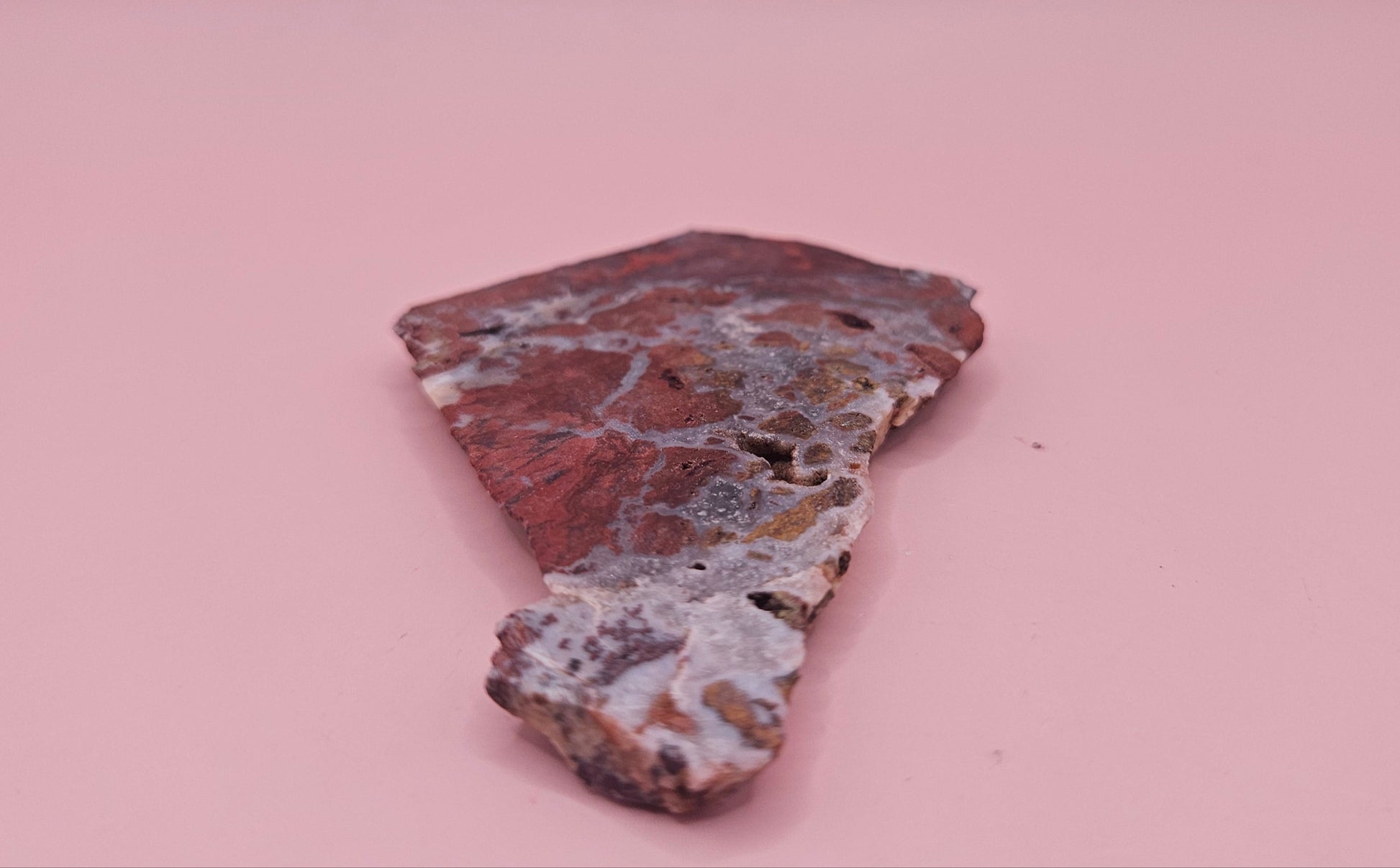 38 gram Hatch NM rhyolite slab with bold red, tan, and gray brecciated patterns and natural matrix textures – ideal for lapidary, crafting, or display