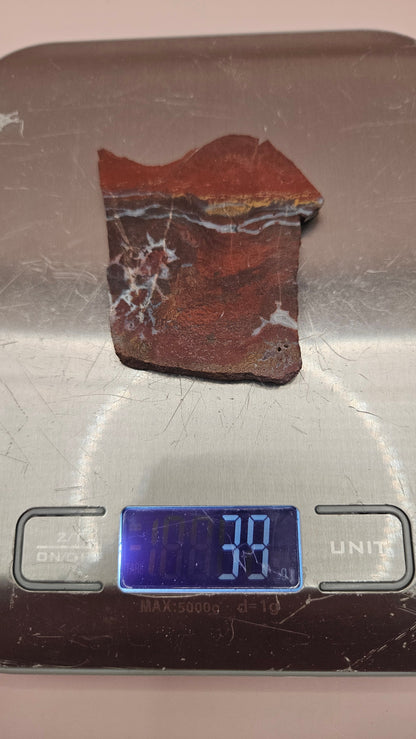 Noreena Jasper 39g slab with red, yellow, and gray banding – Australian jasper stone 